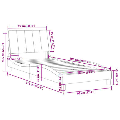 vidaXL Bedframe met hoofdeinde fluweel zwart 90x200 cm