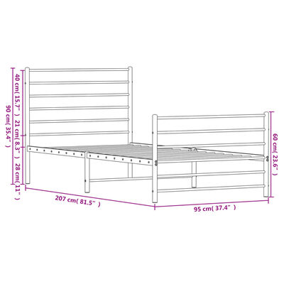 vidaXL Bedframe met hoofd- en voeteneinde metaal zwart 90x200 cm