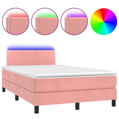 vidaXL Boxspring met matras en LED fluweel roze 120x200 cm