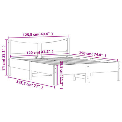 vidaXL Bedframe zonder matras massief grenenhout wit 120x190 cm