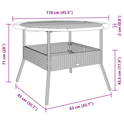 vidaXL Tuintafel met acaciahouten blad Ø110x71 cm poly rattan beige