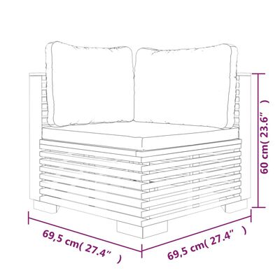 vidaXL 5-delige Loungeset met kussens massief teakhout