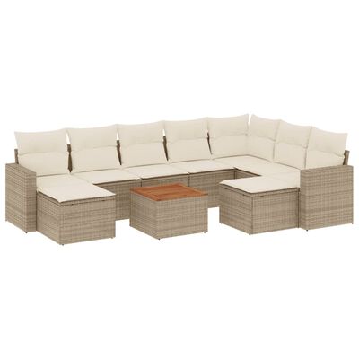 vidaXL 10-delige Loungeset met kussens poly rattan beige