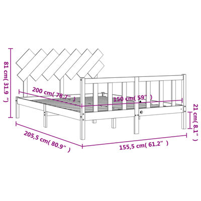 vidaXL Bedframe met hoofdbord massief hout grijs