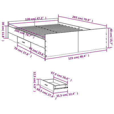 vidaXL Bedframe met lades bewerkt hout sonoma eikenkleurig 120x200 cm