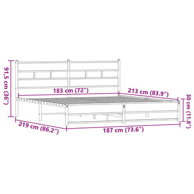 vidaXL Bedframe zonder matras metaal bruin eikenkleur 183x213 cm