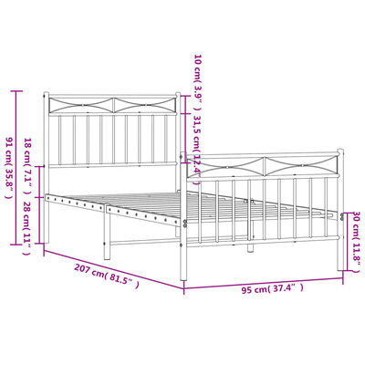 vidaXL Bedframe met hoofd- en voeteneinde metaal zwart 90x200 cm