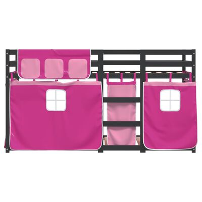 vidaXL Stapelbed met gordijnen 90x200 cm grenenhout roze