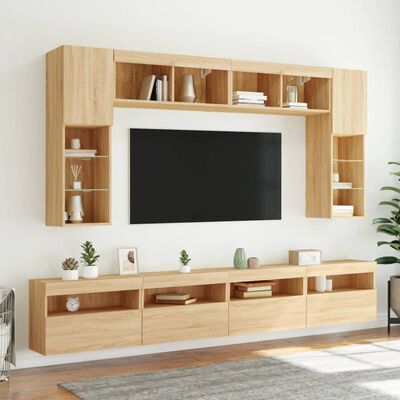 vidaXL 8-delige Tv-wandmeubelset met LED-verlichting sonoma eikenkleur