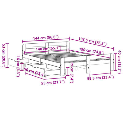 vidaXL Bedframe zonder matras massief grenenhout 140x190 cm