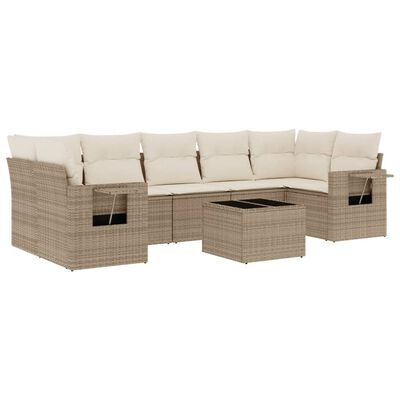 vidaXL 8-delige Loungeset met kussens poly rattan beige