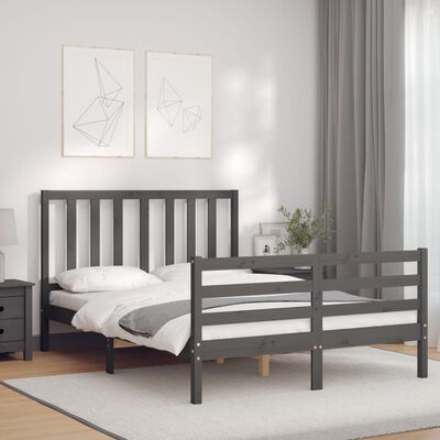 vidaXL Bedframe met hoofdbord massief hout grijs 140x190 cm