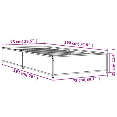 vidaXL Bedframe bewerkt hout en metaal sonoma eikenkleurig 75x190 cm