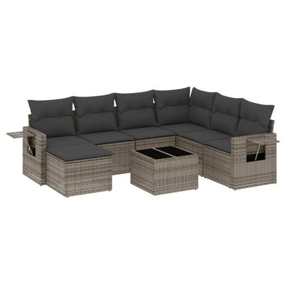 vidaXL 8-delige Loungeset met kussens poly rattan grijs