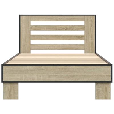 vidaXL Bedframe bewerkt hout en metaal sonoma eikenkleurig 75x190 cm