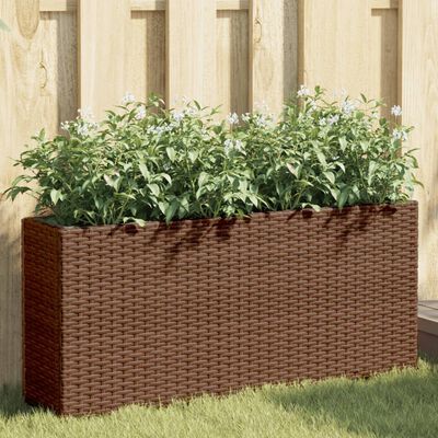 vidaXL Plantenbakken met 2 potten 2 st 90x20x40 cm poly rattan bruin