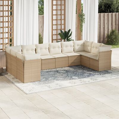 vidaXL 10-delige Loungeset met kussens poly rattan beige