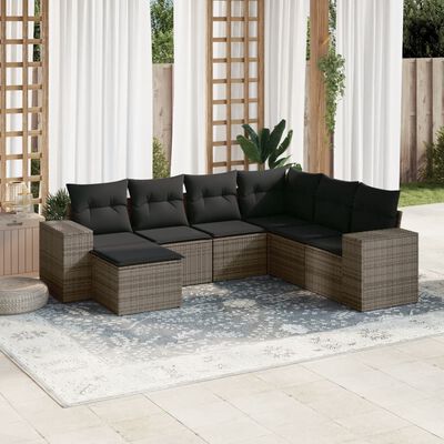 vidaXL 7-delige Loungeset met kussens poly rattan grijs