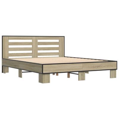 vidaXL Bedframe bewerkt hout metaal sonoma eikenkleurig 150x200 cm