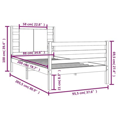 vidaXL Bedframe zonder matras massief grenenhout wit 90x200 cm