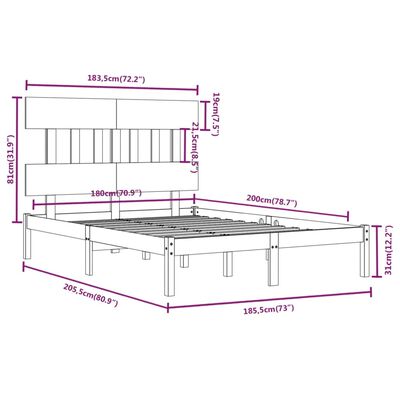 vidaXL Bedframe massief hout zwart 180x200 cm