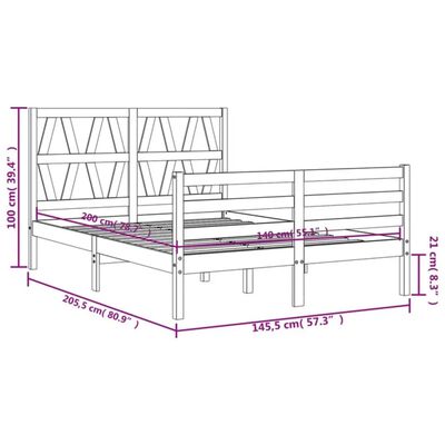 vidaXL Bedframe met hoofdbord massief hout wit 140x200 cm