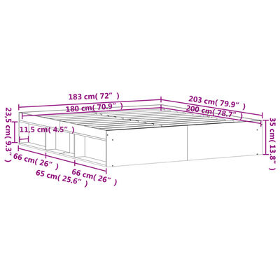 vidaXL Bedframe sonoma eikenkleurig 180x200 cm Super King Size