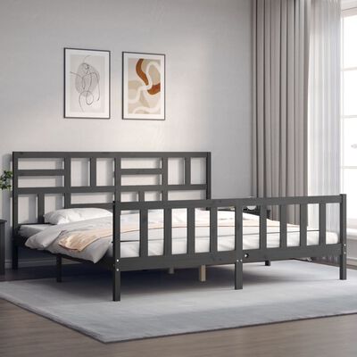 vidaXL Bedframe met hoofdbord massief hout grijs 200x200 cm