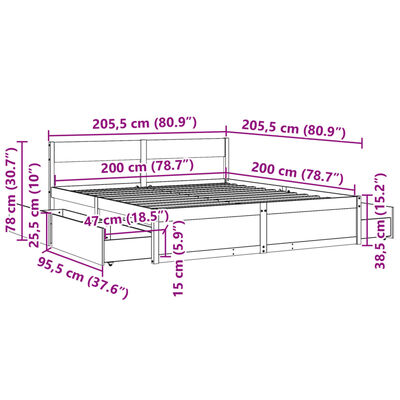 vidaXL Bedframe zonder matras massief grenenhout wasbruin 200x200 cm