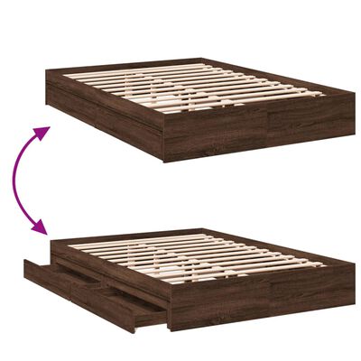 vidaXL Bedframe met lades bewerkt hout bruin eikenkleurig 150x200 cm