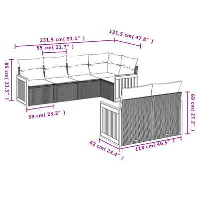 vidaXL 7-delige Loungeset met kussens poly rattan beige