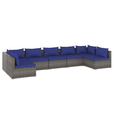 vidaXL 7-delige Loungeset met kussens poly rattan grijs