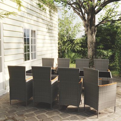 vidaXL 9-delige Tuinset met kussens poly rattan grijs