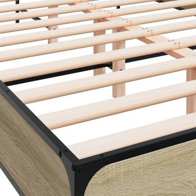 vidaXL Bedframe bewerkt hout metaal sonoma eikenkleurig 135x190 cm