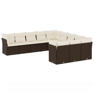 vidaXL 11-delige Loungeset met kussens poly rattan bruin