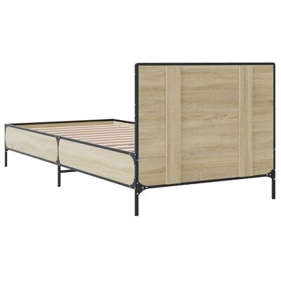 vidaXL Bedframe bewerkt hout en metaal sonoma eikenkleurig 75x190 cm