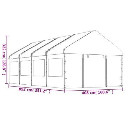 vidaXL Prieel met dak 8,92x4,08x3,22 m polyetheen wit