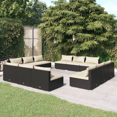 vidaXL 12-delige Loungeset met kussens poly rattan zwart