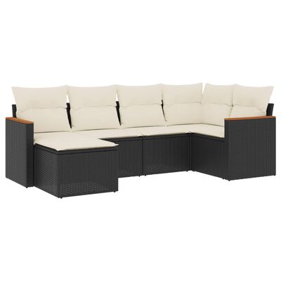 vidaXL 6-delige Loungeset met kussens poly rattan zwart