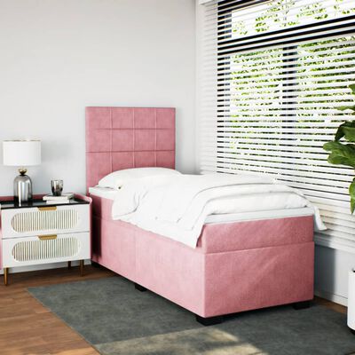 vidaXL Boxspring met matras fluweel roze 80x200 cm