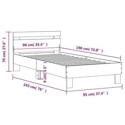 vidaXL Bedframe met hoofdbord en LED-verlichting betongrijs 90x190 cm