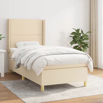 vidaXL Boxspring met matras stof crèmekleurig 90x190 cm