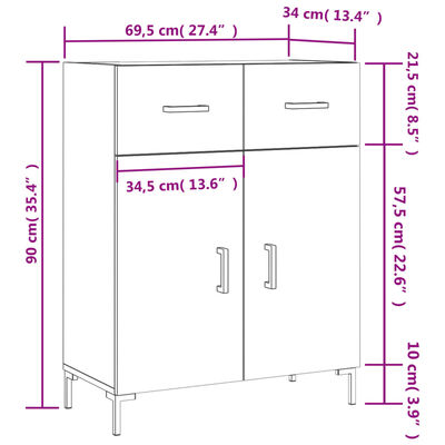 vidaXL Dressoir 69,5x34x90 cm bewerkt hout hoogglans wit