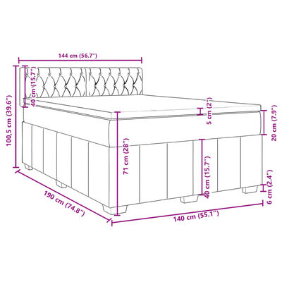 vidaXL Boxspring met matras stof crèmekleurig 140x190 cm