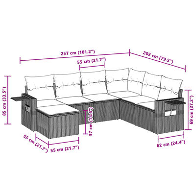 vidaXL 7-delige Loungeset met kussens poly rattan lichtgrijs