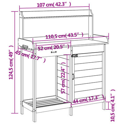 vidaXL Oppottafel met kast 110,5x45x124,5 cm massief vurenhout