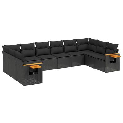 vidaXL 10-delige Loungeset met kussens poly rattan zwart