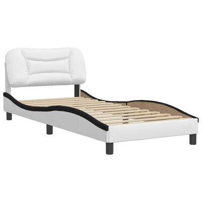 vidaXL Bedframe met hoofdbord kunstleer zwart en wit 90x190 cm