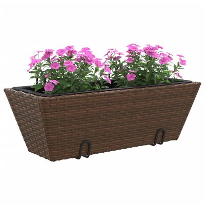 vidaXL Plantenbakken 2 st met haken poly rattan bruin