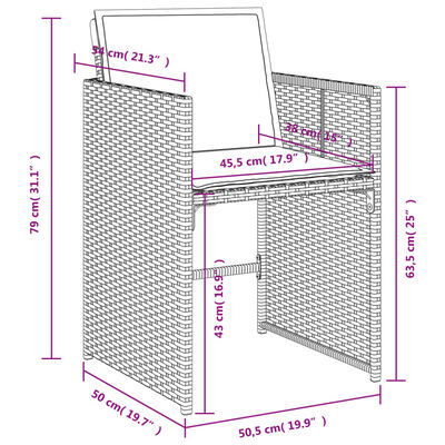 vidaXL 7-delige Tuinset met kussens poly rattan grijs